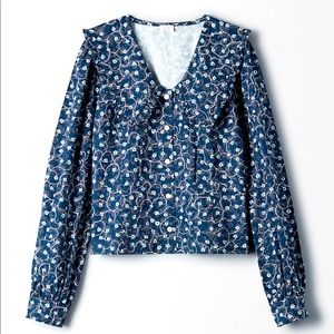 Aritzia Wilfred Blythe Blue Floral Print Blouse